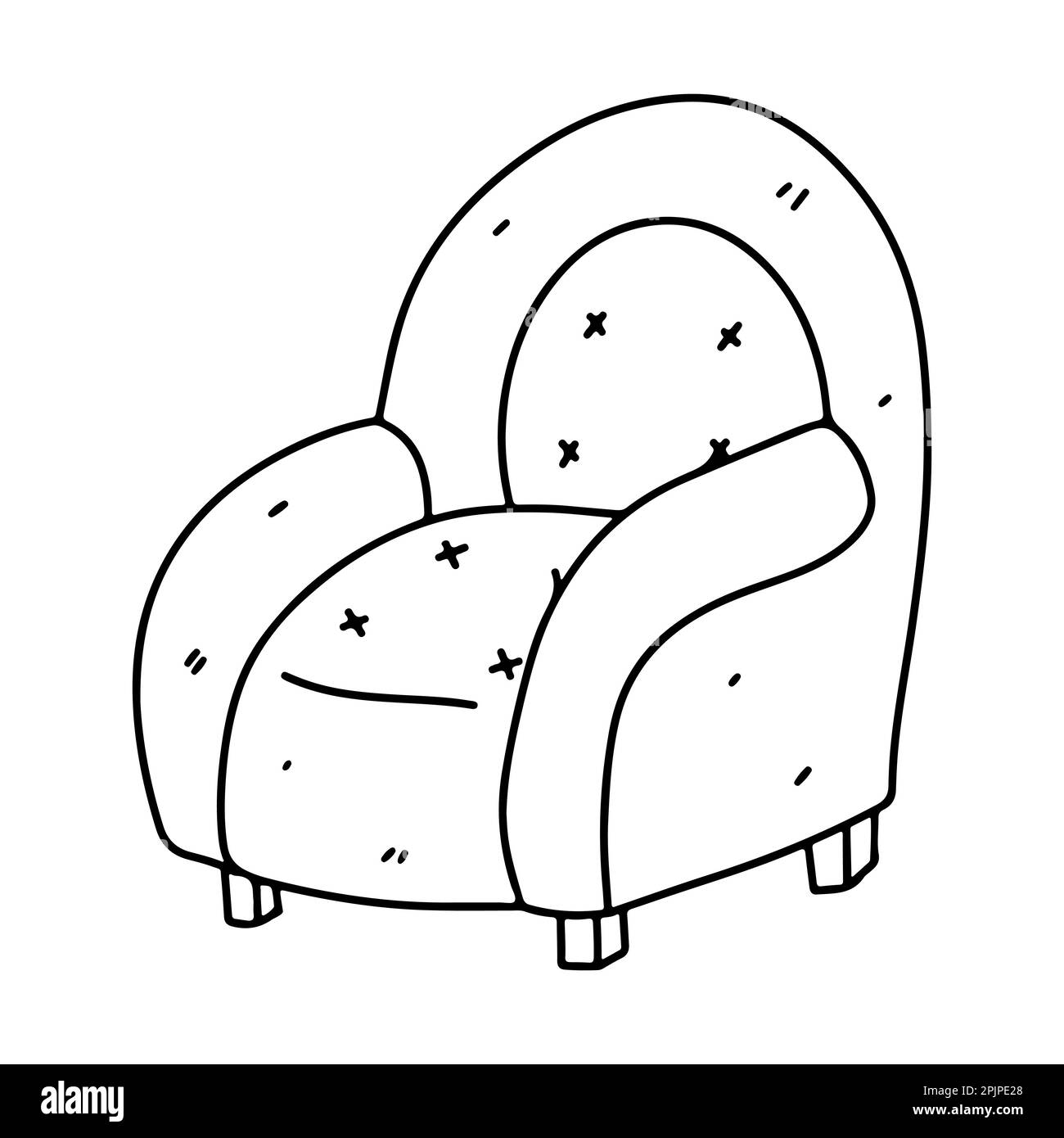 Vintage armchair in hand drawn doodle style. Furniture element. Home Interior element. Vector illustration isolated on white background. Stock Vector