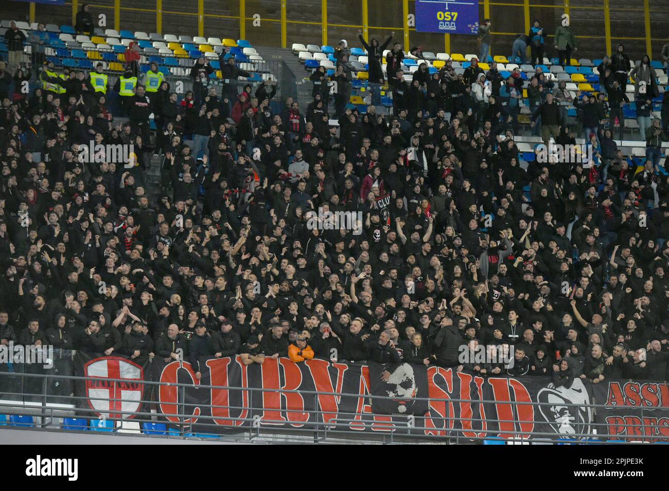 Naples, Italy. 2 Apr, 2023. Supporters fans of AC Milan during the Serie A  TIM match between SSC Napoli and AC Milan at Stadio Diego Armando Maradona  Naples Italy on 2 April