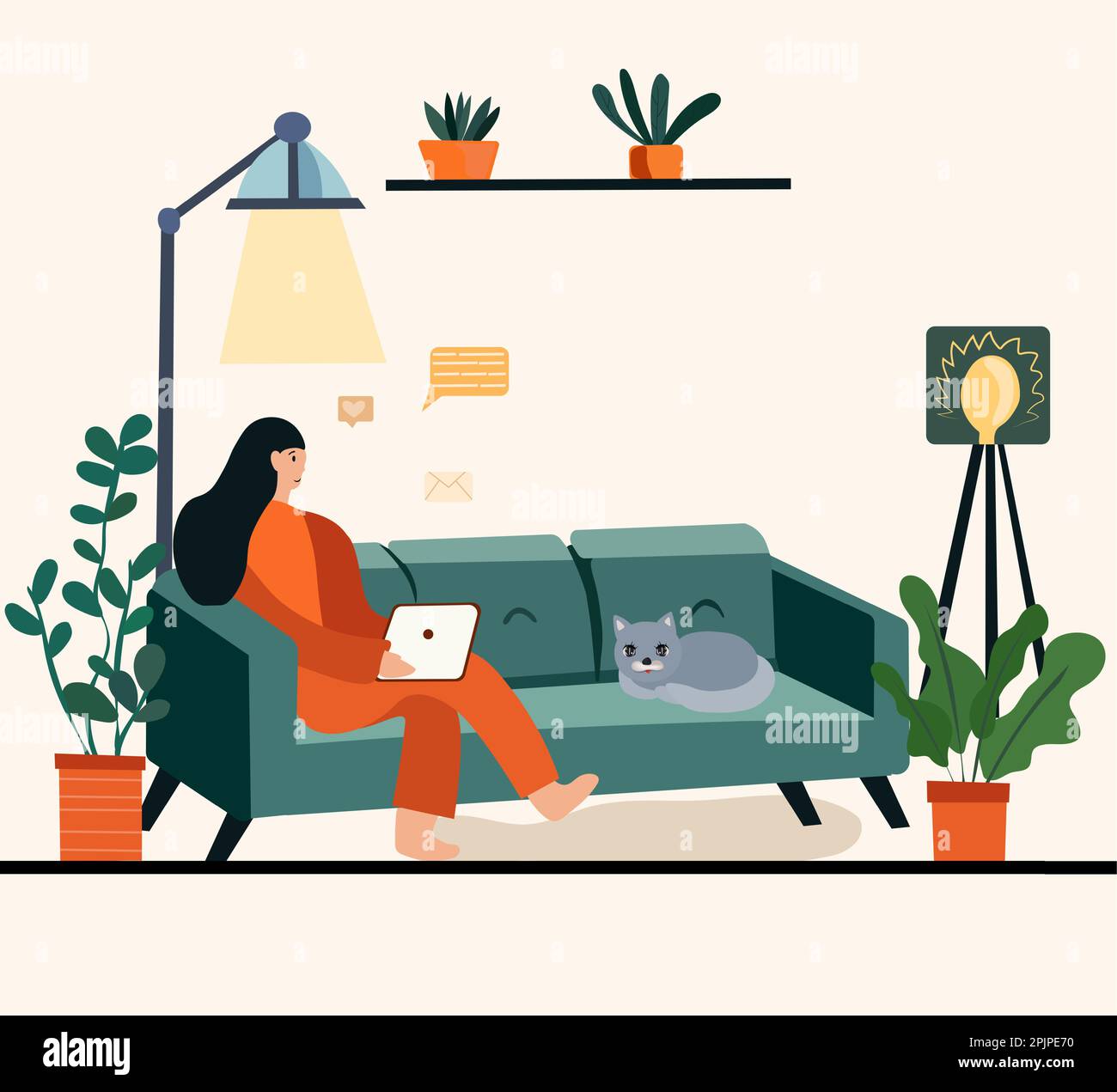 Female professional working from her home office, seated at her desk