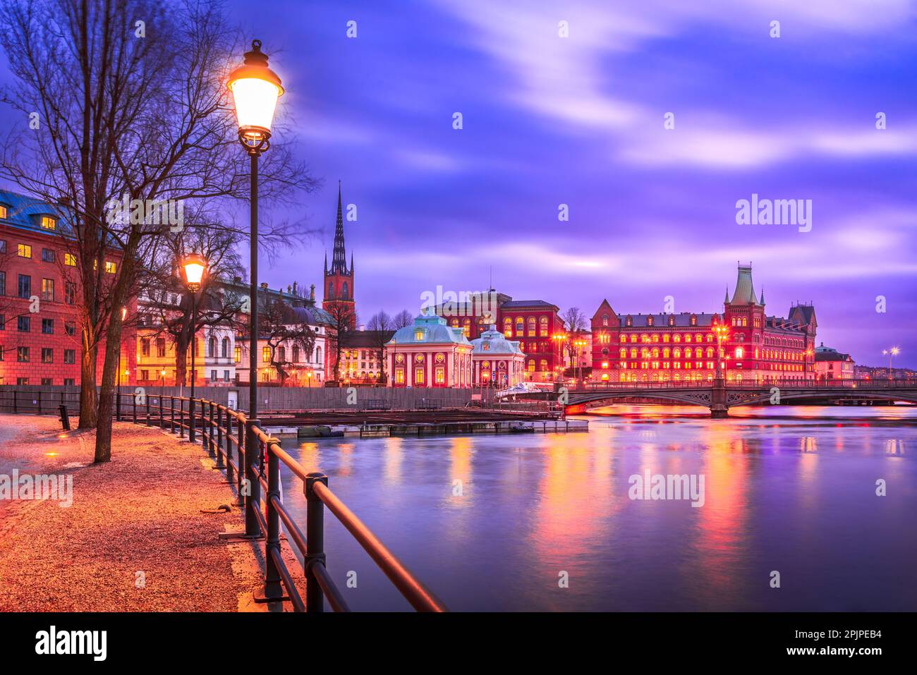 Stockholm, Sweden. Gamla Stan and Riddarholmen Islet,  shrouded in a cloudy twilight, scenic atmosphere for travelers. Stock Photo