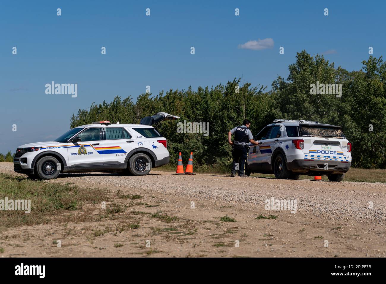Weldon, Canada. 06th Sep, 2022. A police roadblock is set up at the