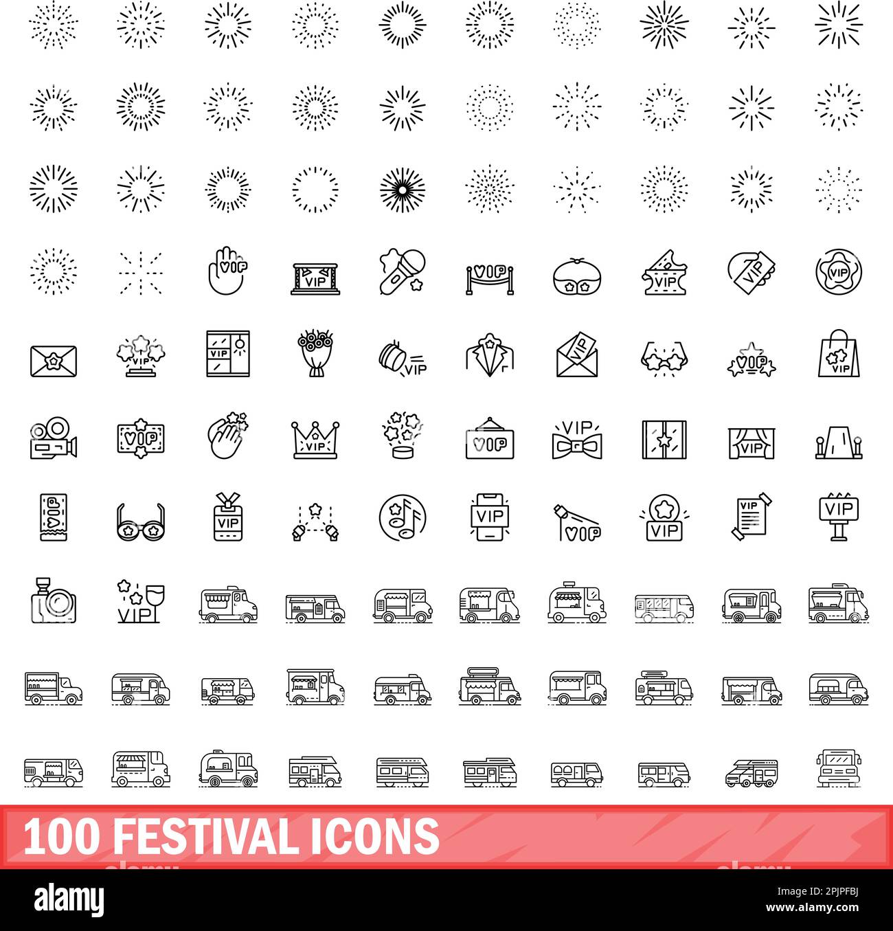 100 festival icons set. Outline illustration of 100 festival icons ...