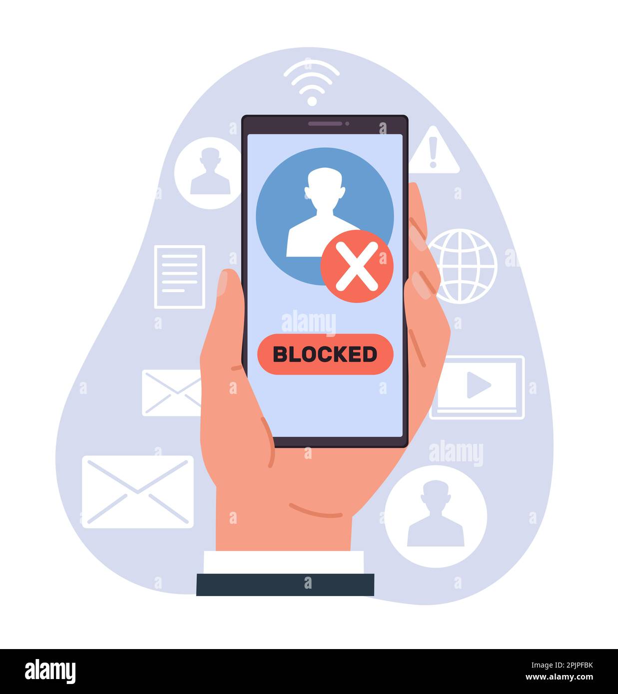 Social media security, hand holding smartphone with locked account