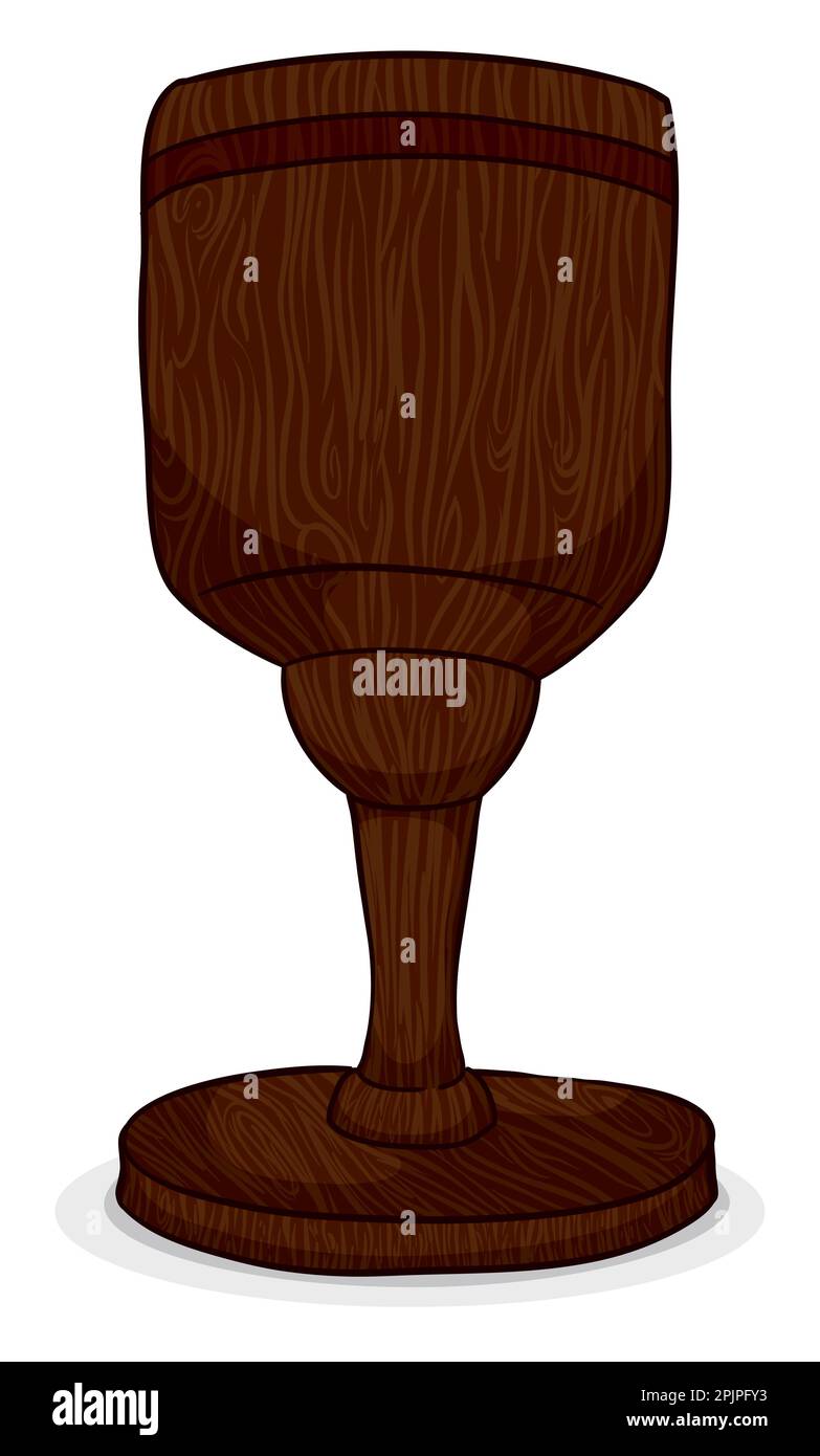 Handmade cup, chalice or goblet with wooden texture. Isolated design in cartoon style. Stock Vector