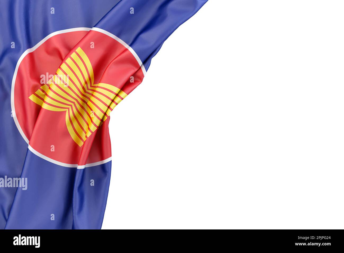 Flag of Association Of Southeast Asian Nations (ASEAN) in the corner on white background. Isolated. 3D Rendering Stock Photo