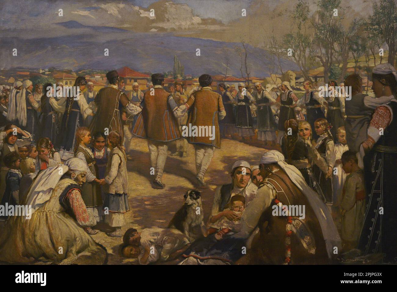 Ivan Mrkvicka (1856-1938). Czech painter. Round Dance (Shopsko horo), 1892. Participation of the Art Section of the Plovdiv Exposition, 1892. National Art Gallery. Sofia. Bulgaria. Stock Photo