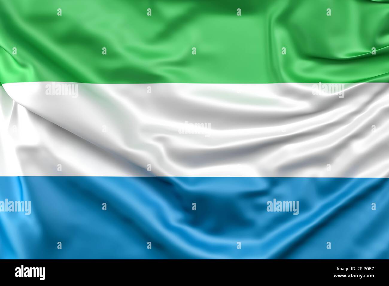 Ruffled Flag of Sierra Leone. 3D Rendering Stock Photo - Alamy