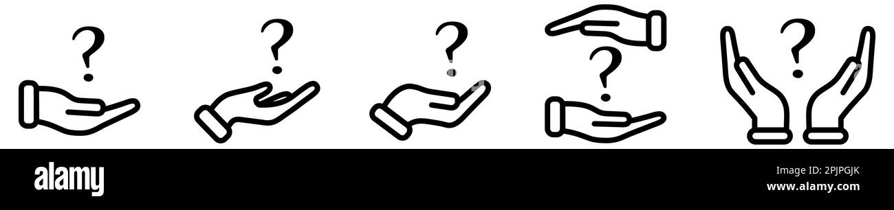 Question mark symbol above and in hands - give, hold or protect sign Stock Vector