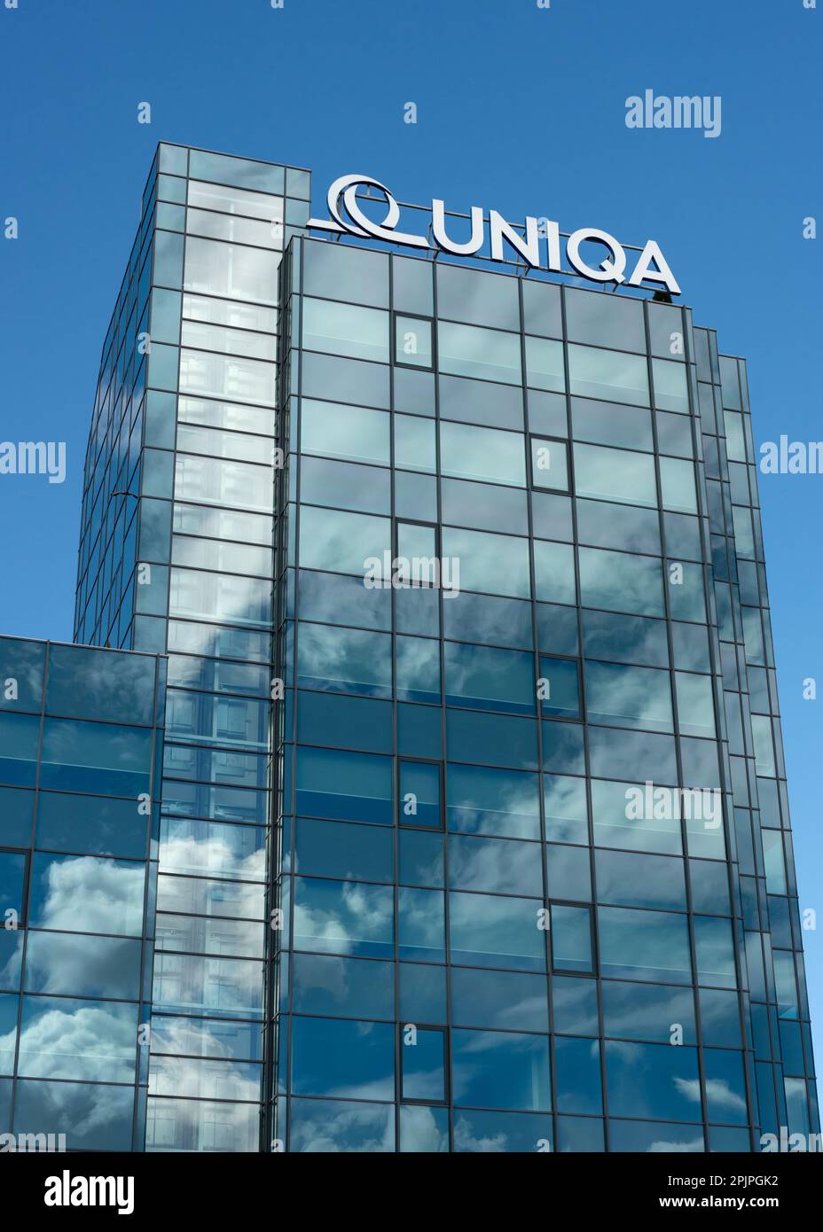 Uniqa Insurance Group glass office building in Sofia, Bulgaria, Eastern Europe, Balkans, EU Stock Photo