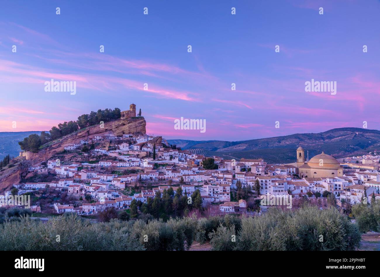 The Spanish Village of Montefrio at Dusk, Andalusia, Spain, South West Europe Stock Photo