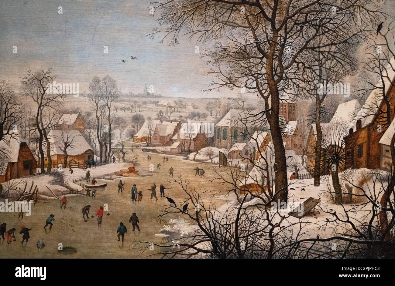 Pieter Brueghel the Younger painting; Winter Landscape with Birdtrap 1626; Flemish painter who produced copies of his fathers' works as here. Stock Photo