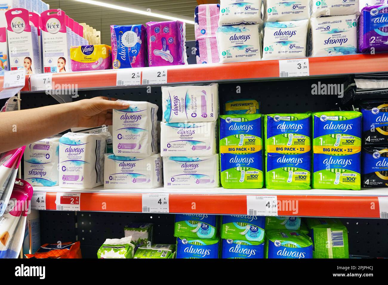 Feminine hygiene products in a store Stock Photo