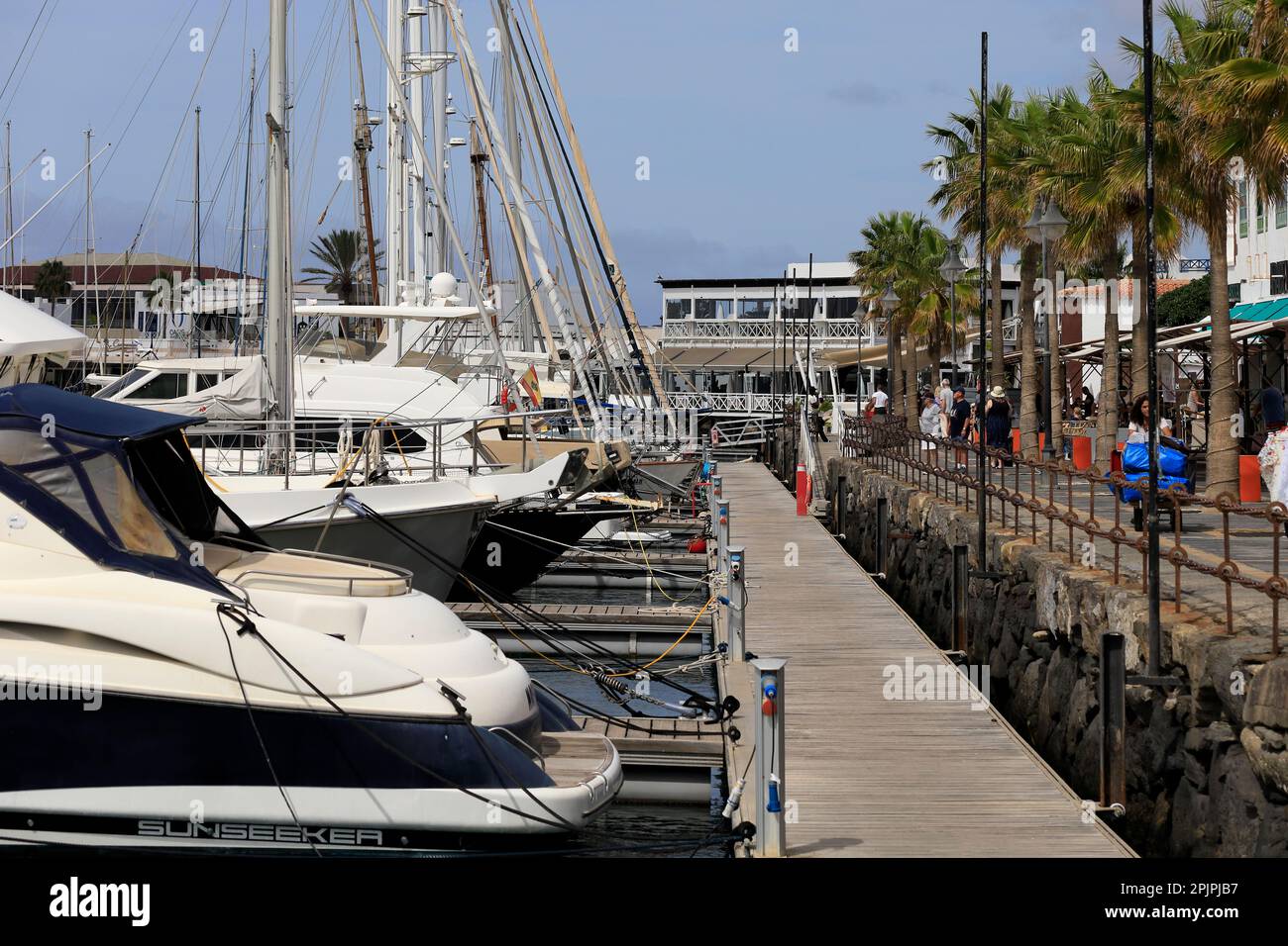 Boats moored up at Marina Rubicon, Lanzarote. February 2023. Stock Photo