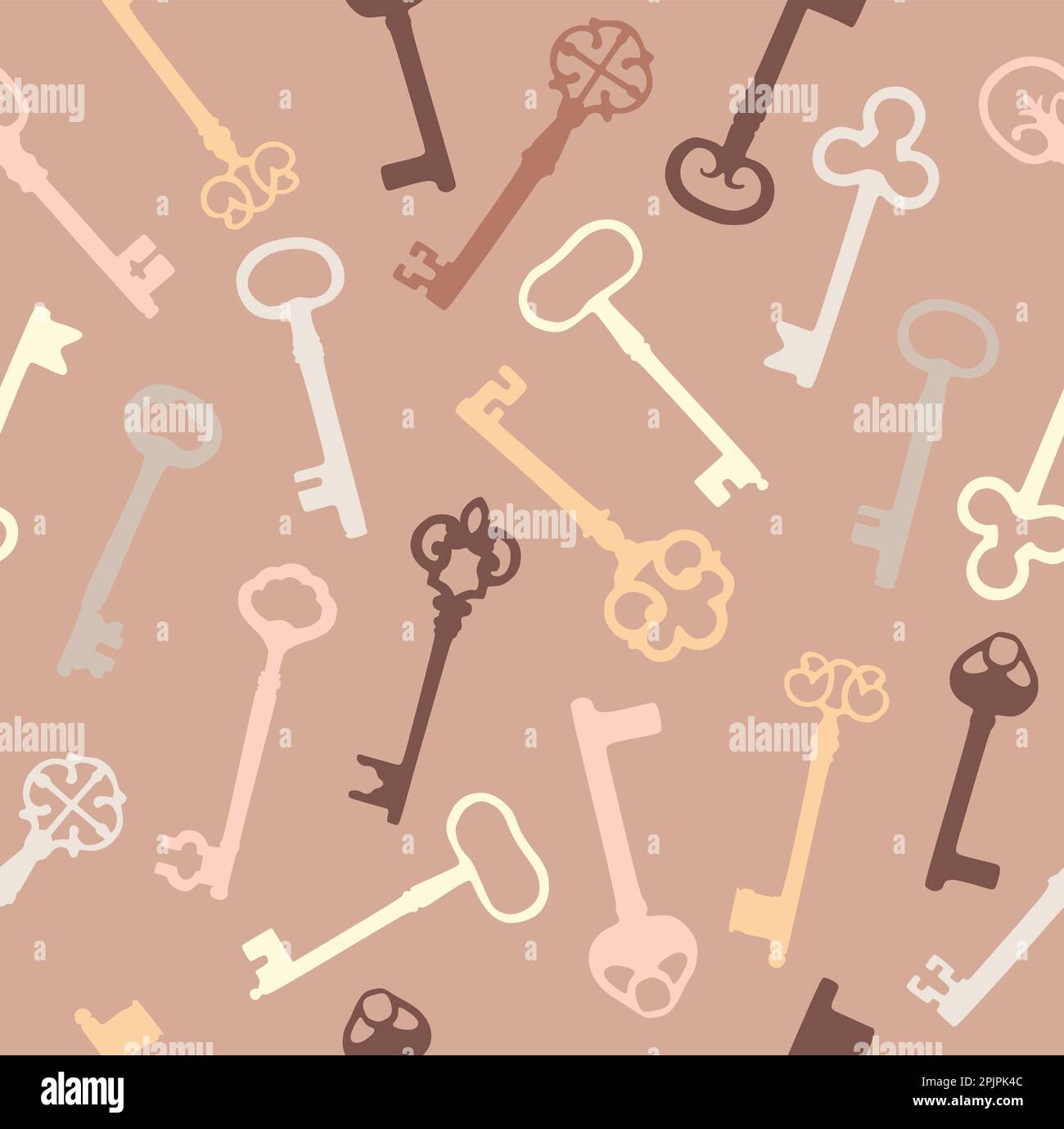 Vintage seamless pattern with different antique keys on pink Stock Vector