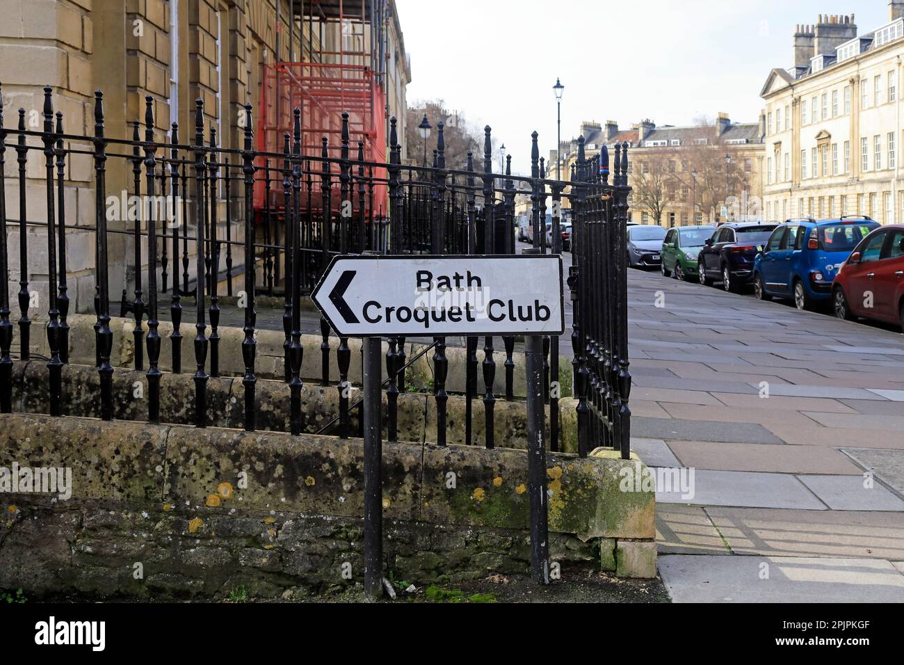 Bath Croquet Club sign on a railing. March 2023. Spring. cym Stock
