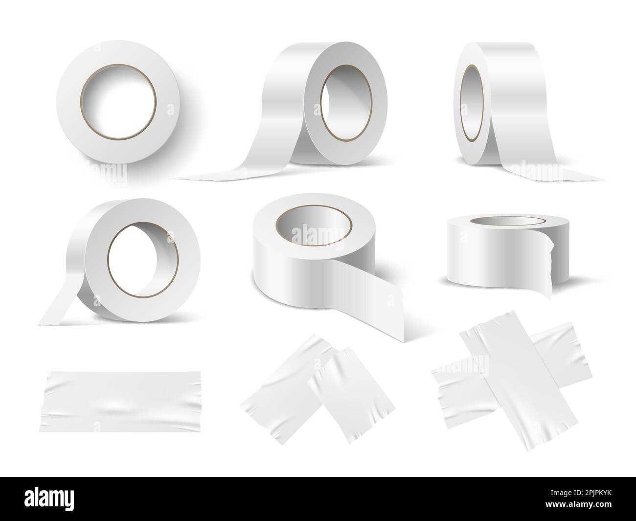 Realistic scotch tape. Sticky rolls in different angles, office