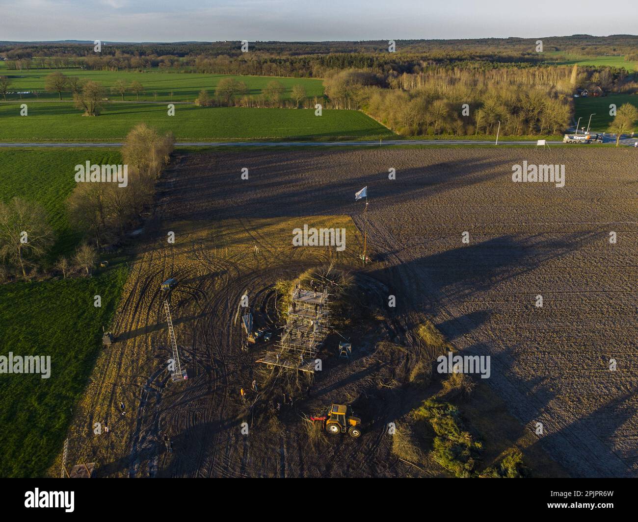 Holten drone photo of easter fire builders at work in the hamlet of