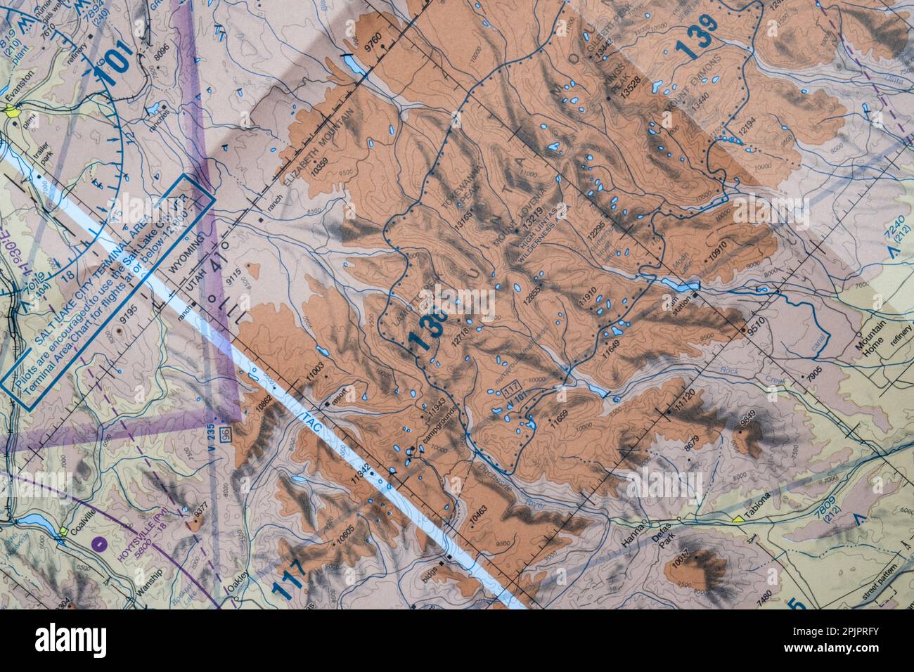 Close up of an FAA aviation sectional navigation map showing Salt Lake
