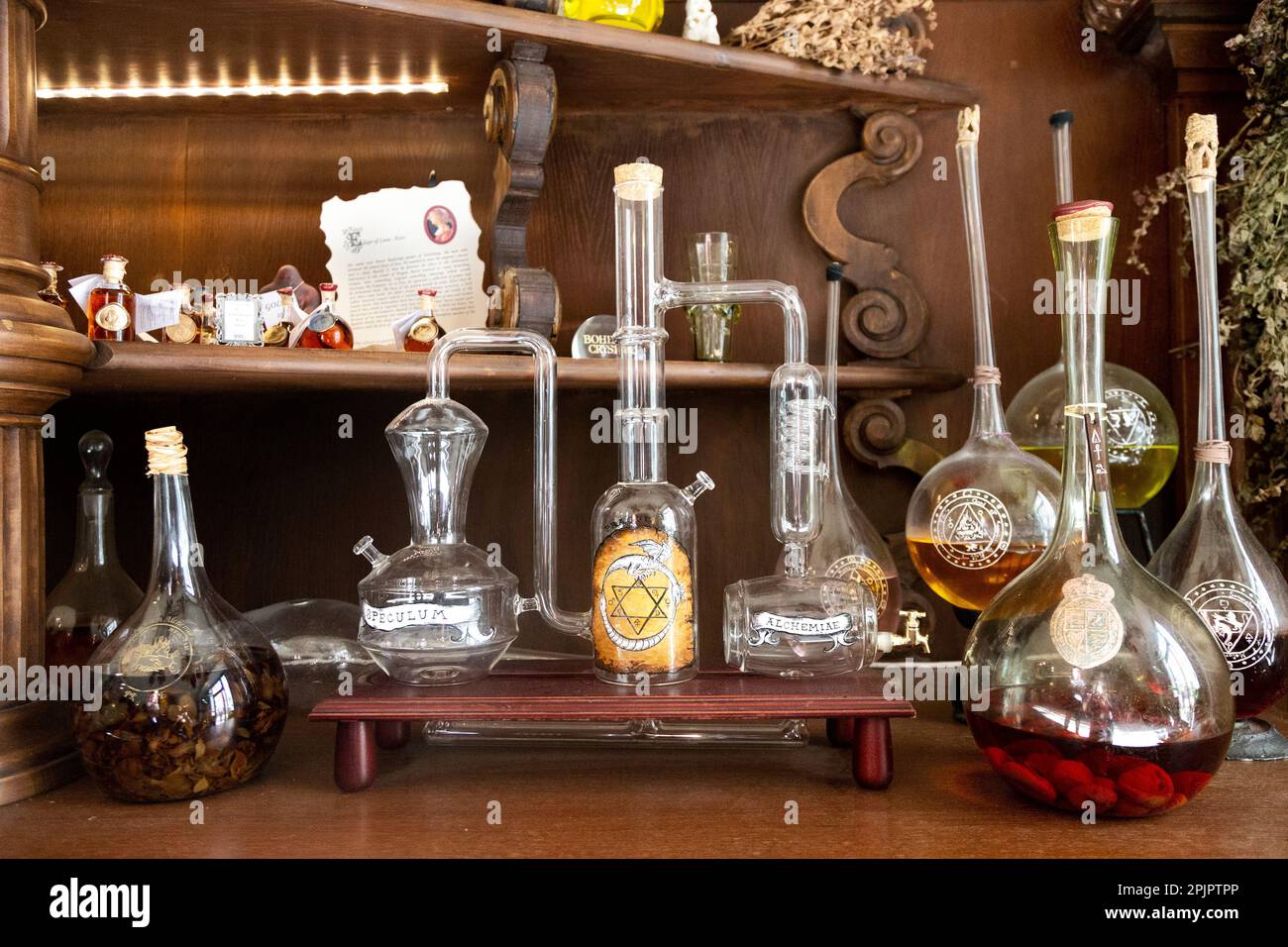 Historic alchemist's Speculum Alchemiae, Prague, Czech