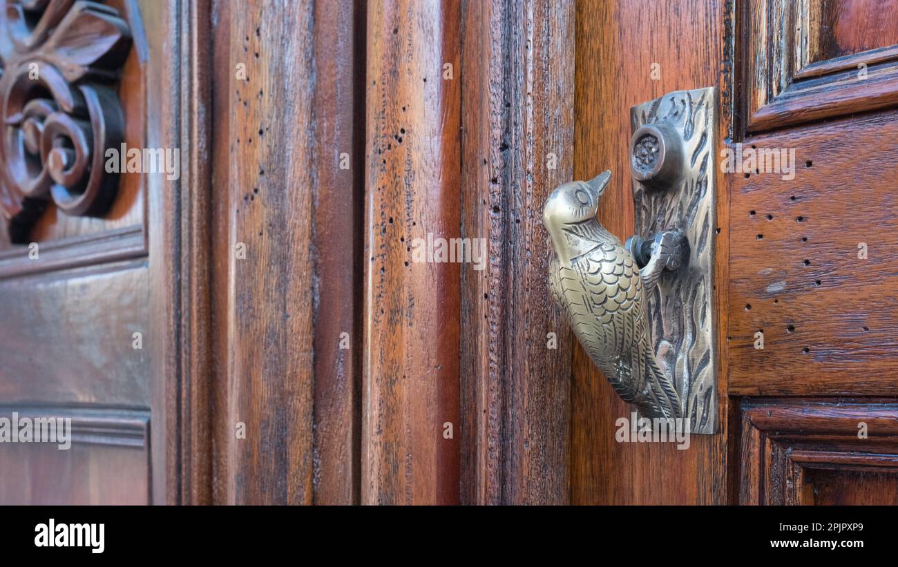 Doorknob in form of a bird, Mexico, Oaxaca de Juarez historical centre, Oaxaca state, Stock Photo