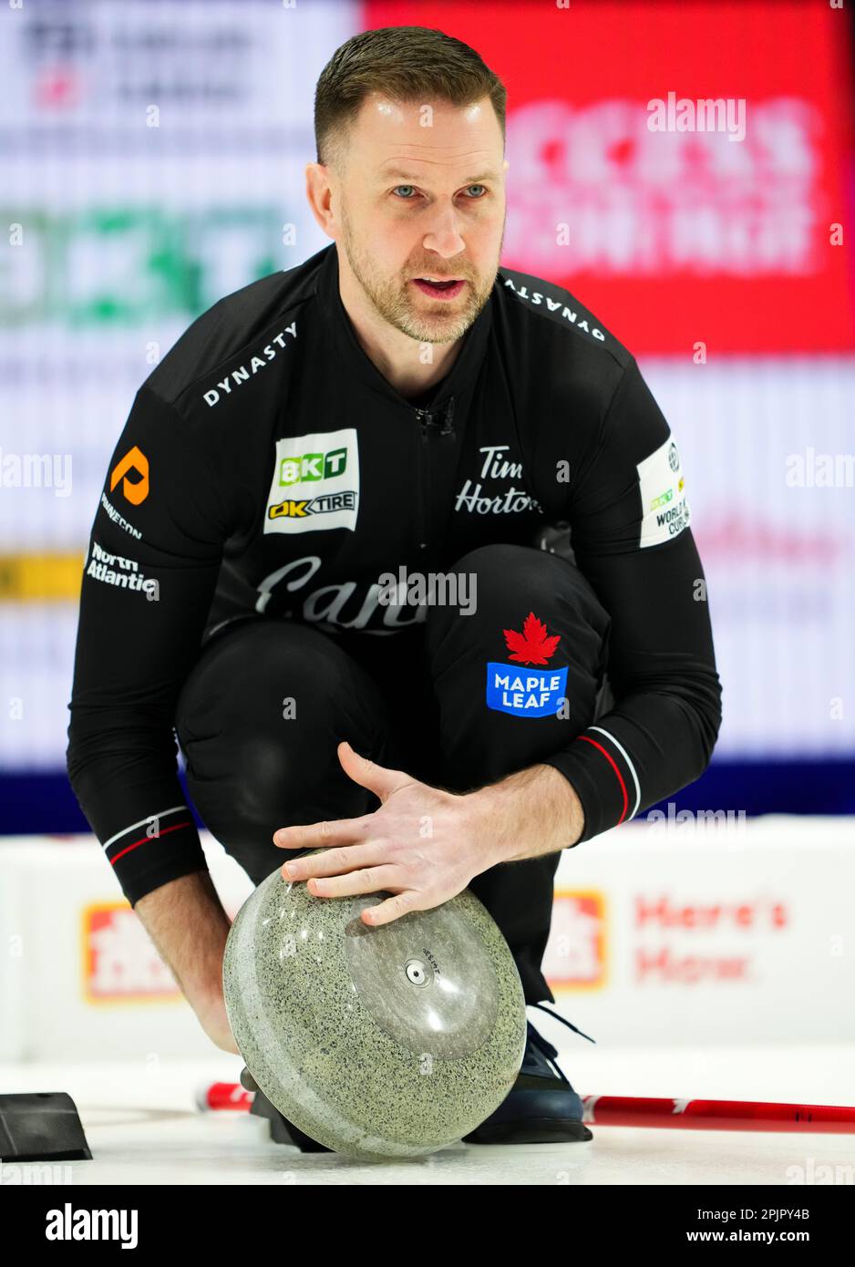 Ottawa, Can. 03rd Apr, 2023. Canadian skip Brad Gushue plays Japan at