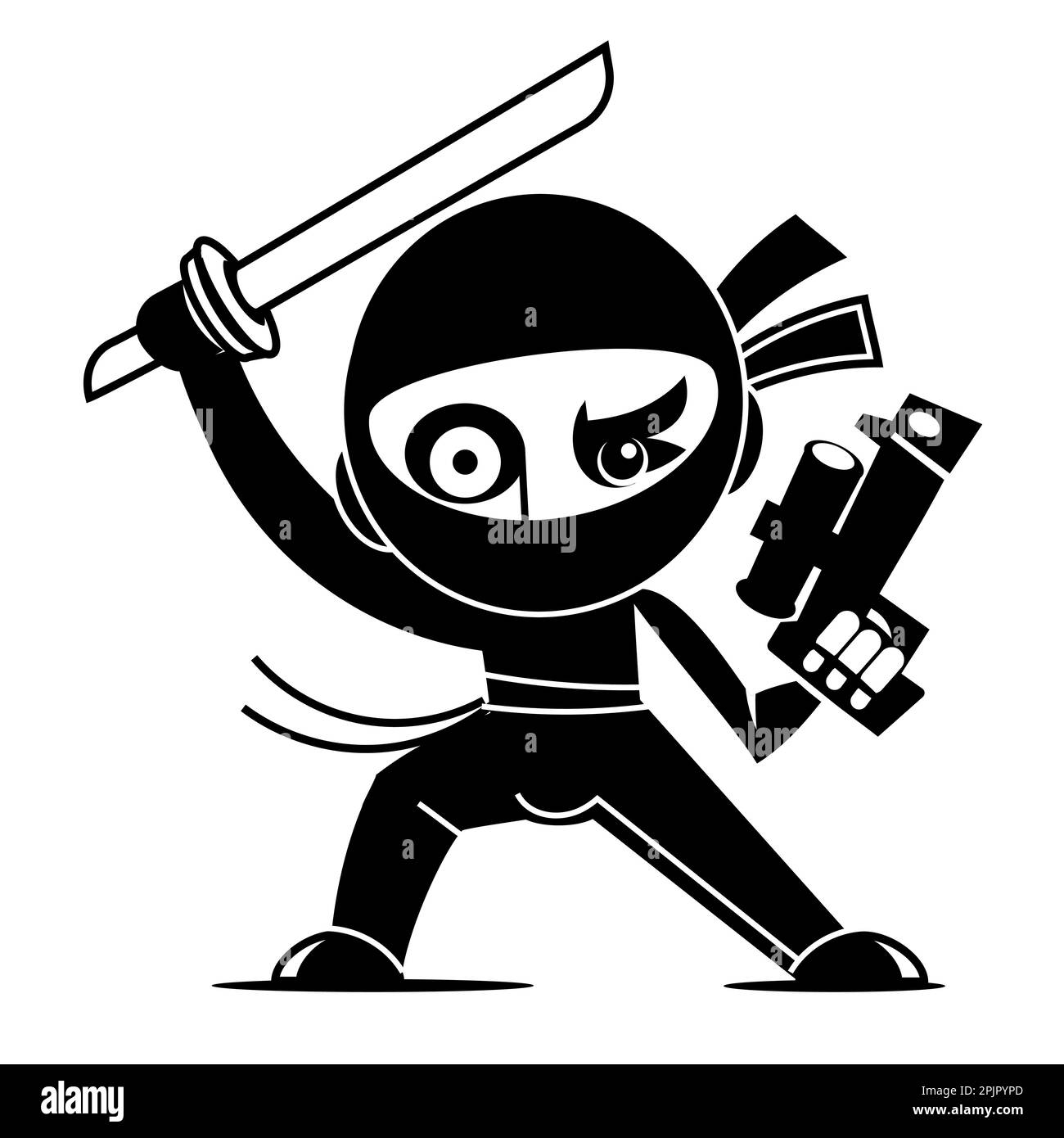 Ninja warrior vector illustration. Silhouette of japanese fighter Stock