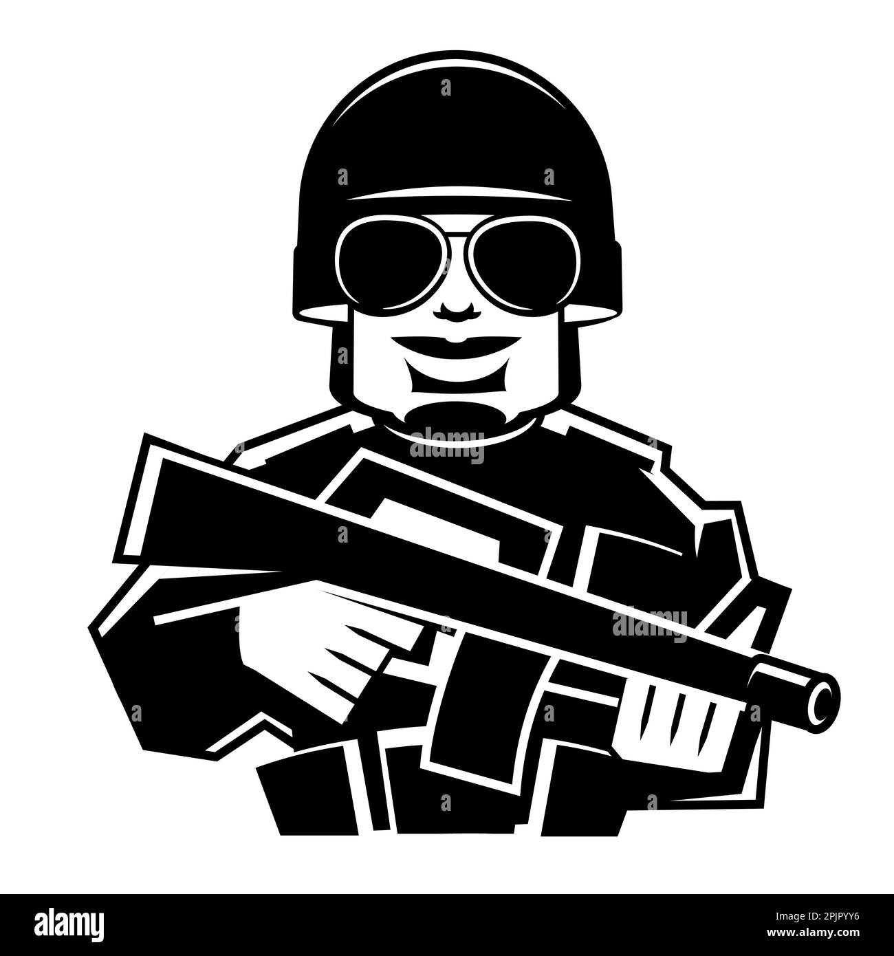 Cute style Ukrainian soldier running cartoon illustration Cartoon character for children. Prints, greeting cards, textile artworks. Stock Vector