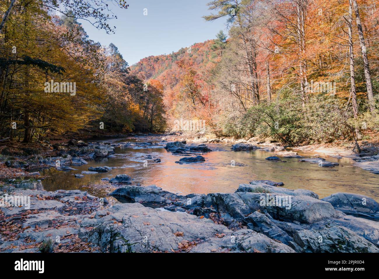 Scenic view of Big Laurel Creek in North Carolina in fall Stock Photo
