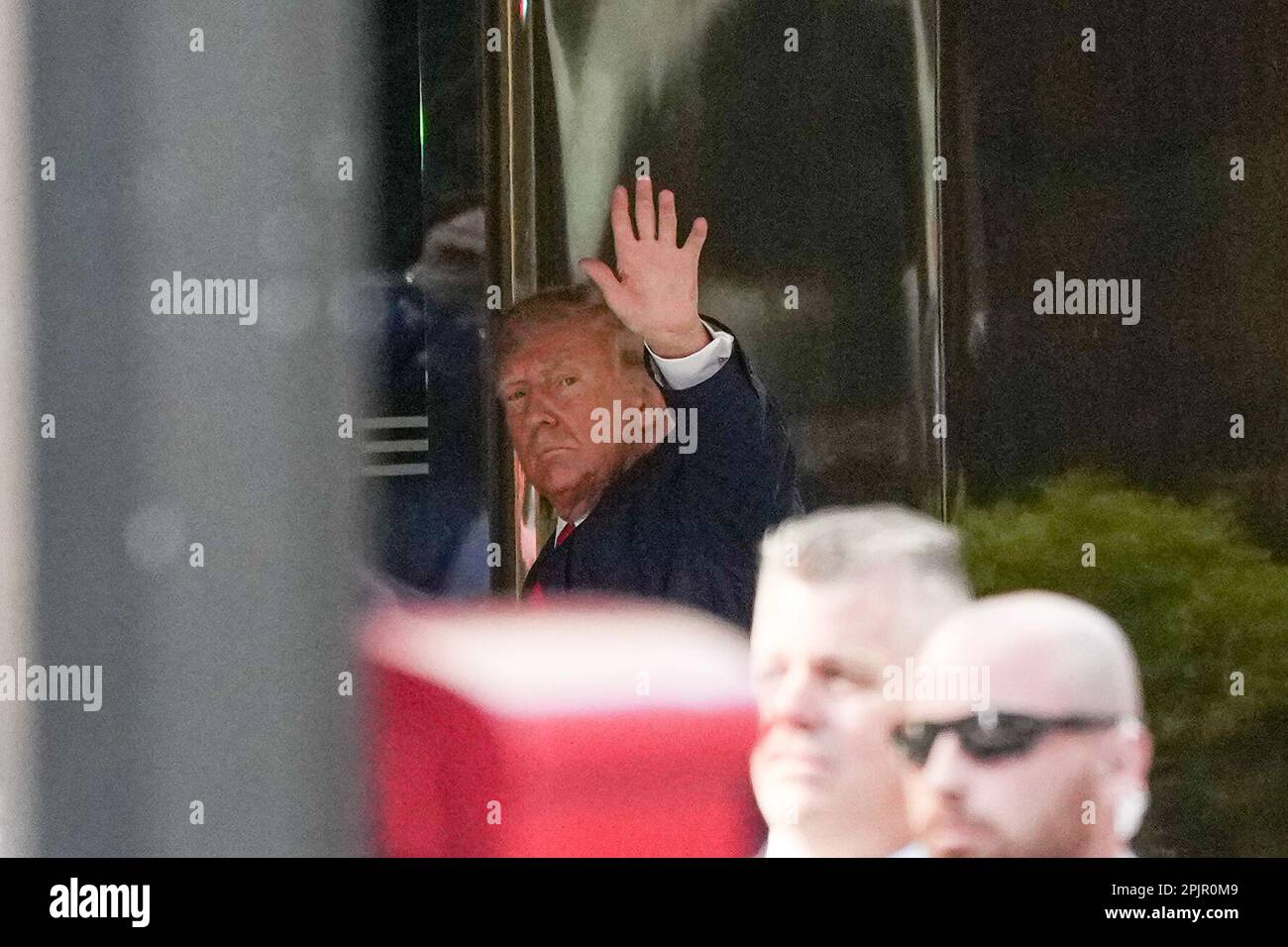 Former US President Trump arrives at Trump Tower after the grand jury indictment of Former President Donald Trump in New York City on Monday, April 3, 2023. Donald Trump was indicted Thursday by a Manhattan grand jury on more than 30 counts related to business fraud. Manhattan District Attorney Alvin Bragg has been investigating the former president in connection with his alleged role in a hush money scheme. Photo by John Nacion/UPI Credit: UPI/Alamy Live News Stock Photo