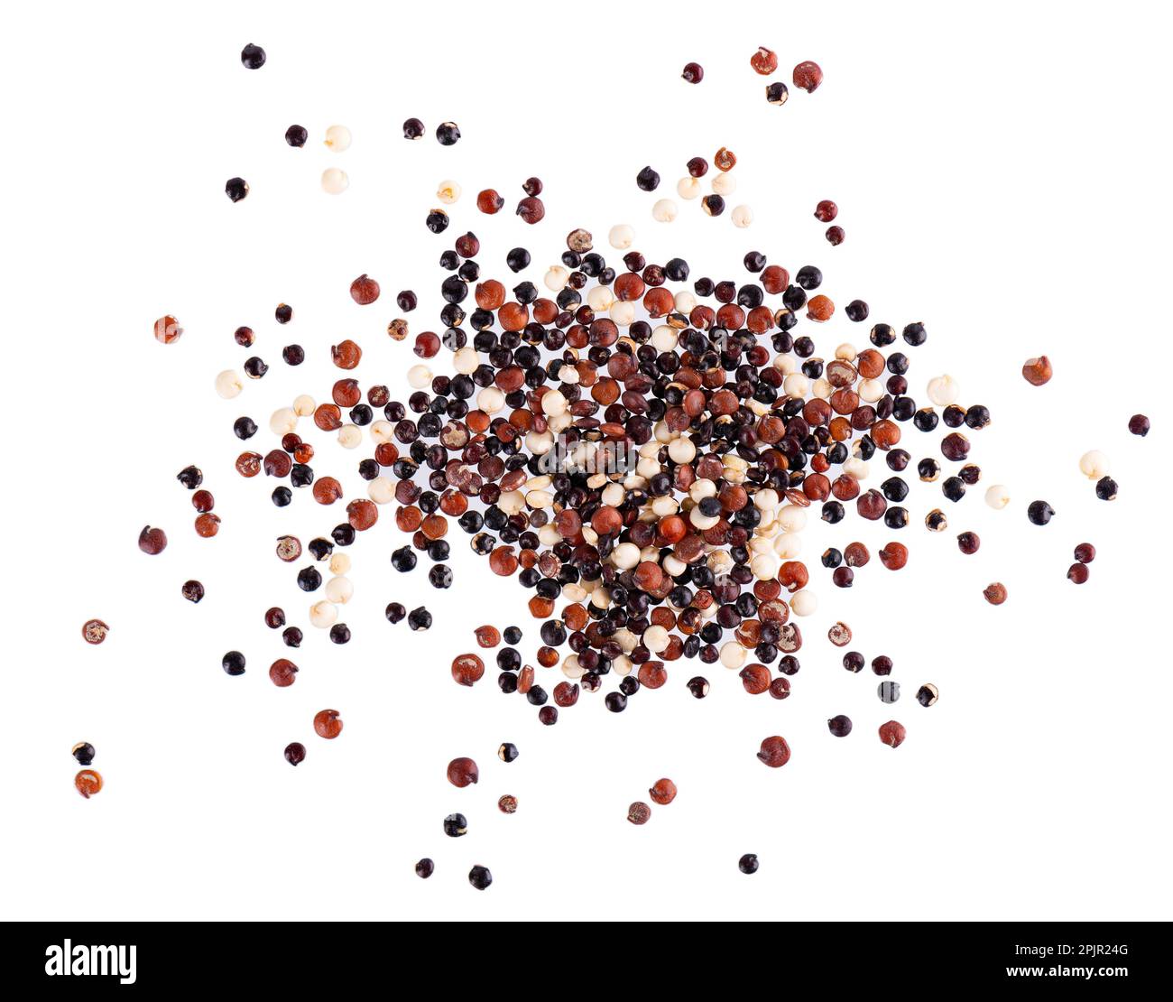 Quinoa seeds isolated on white background. Mix of white, red and black