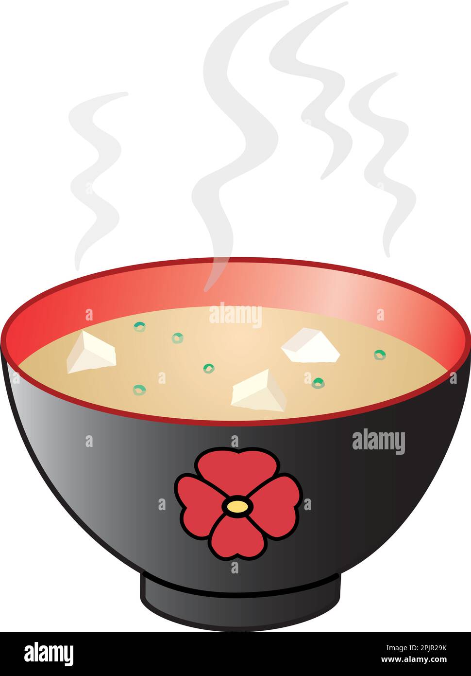 A steamy bowl of Japanese Miso Soup in lacquered bowl with fu, tofu