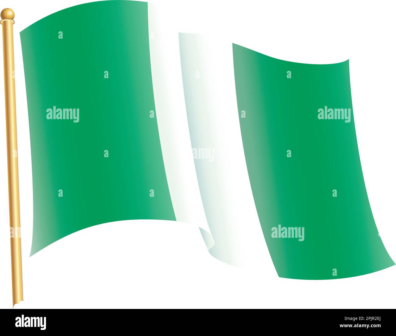 Waving flag of Nigeria with Flag Pole - All Vector Editable Art shaded with editable blends Stock Vector