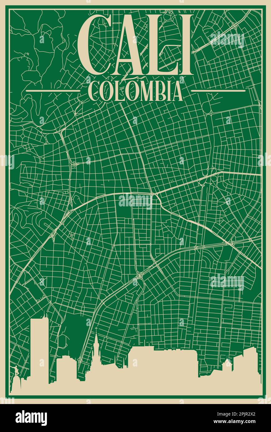 Road network poster of the downtown CALI, COLOMBIA Stock Vector Image