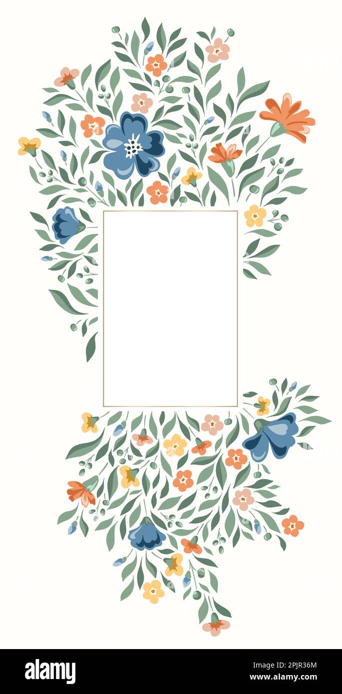 Delicate Chintz Romantic Meadow Wildflowers Vector Rectangular Frame Stock Vector