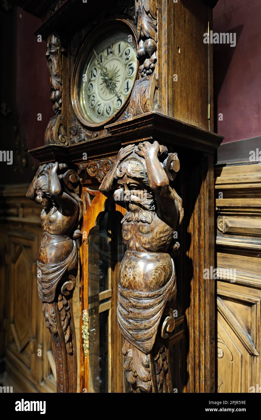 Fragment of vintage table clock with roman numerals Stock Photo - Alamy