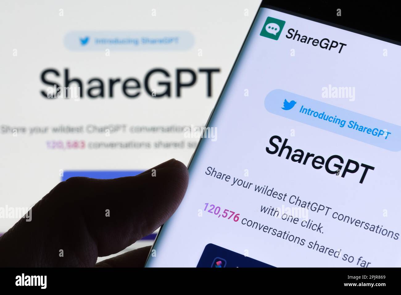 ShareGPT platform for sharing ChatGPT converations seen on screen of smartphone. Concept. Stafford, United Kingdom, April 3, 2023 Stock Photo