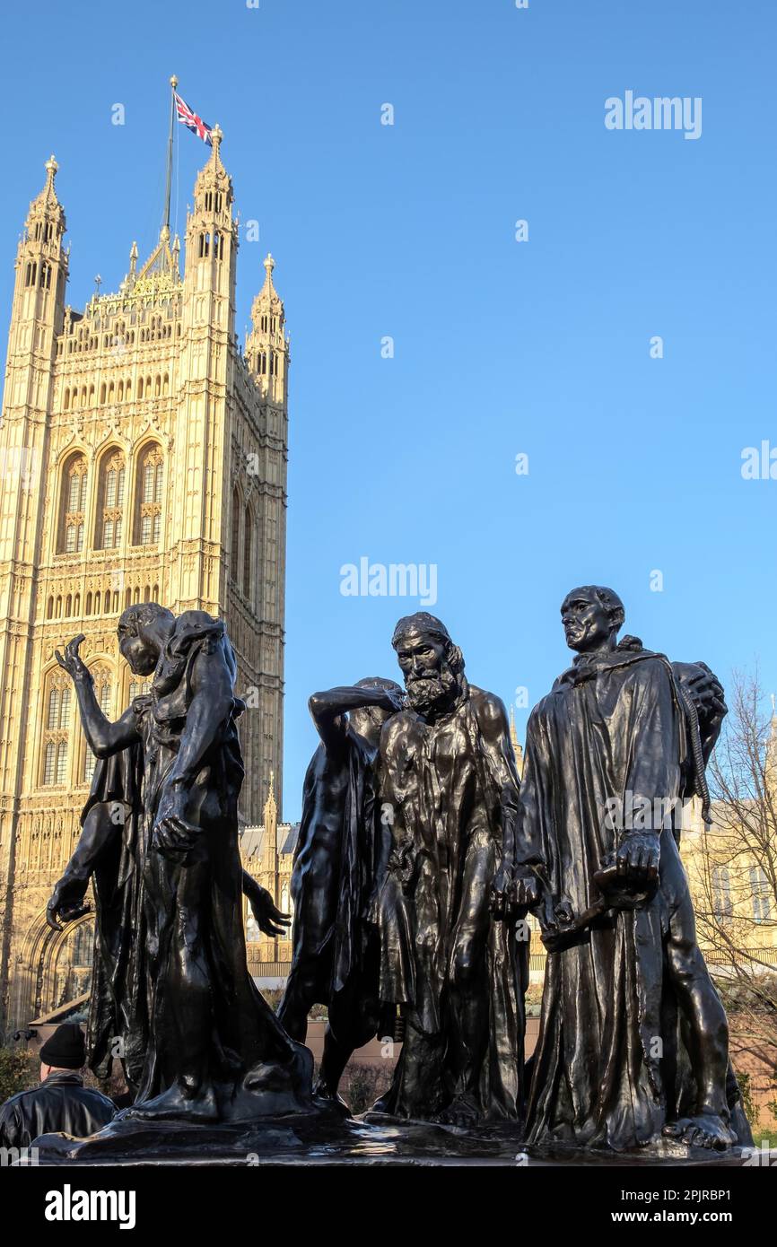 The Burghers of Calais Statue in Victoria Tower Gardens Stock Photo
