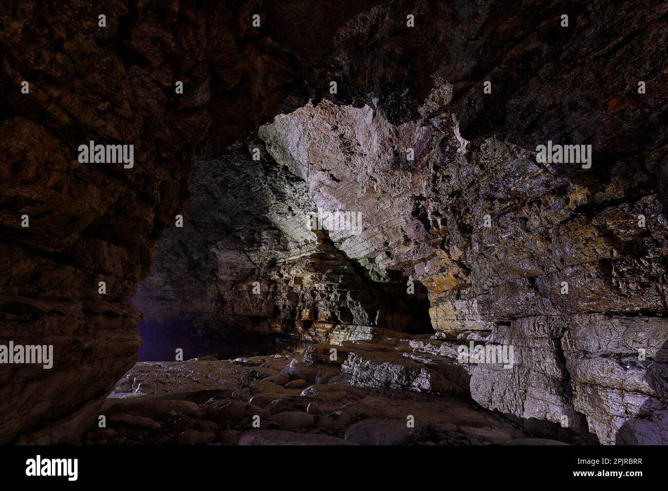 Inside Robin Lythes Hole/Cave at North Landing, Flamborough,East Ridings Of Yorkshire,UK Stock Photo