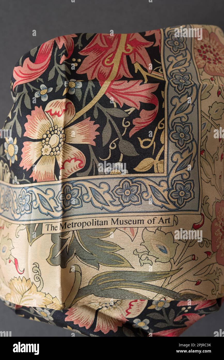 folded Metropolitan Museum of Art neckerchief close up (William Morris based on Compton wallpaper) Stock Photo