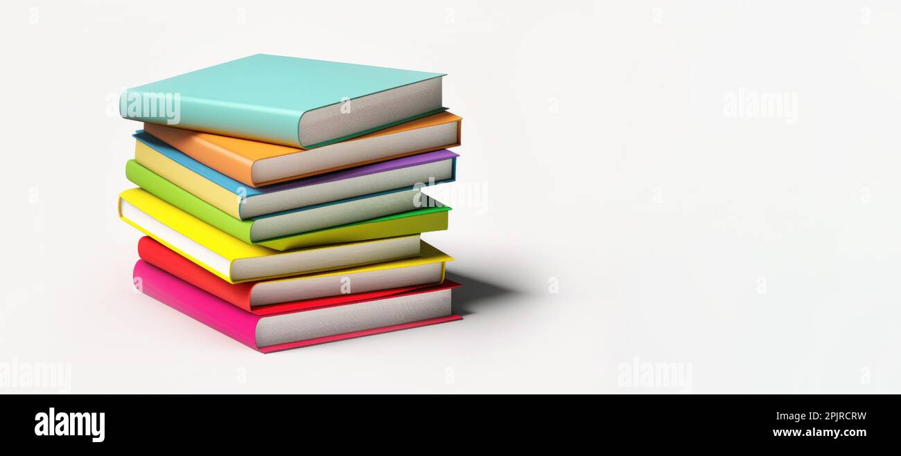 A stack of various books in bright covers light background, copy space ...