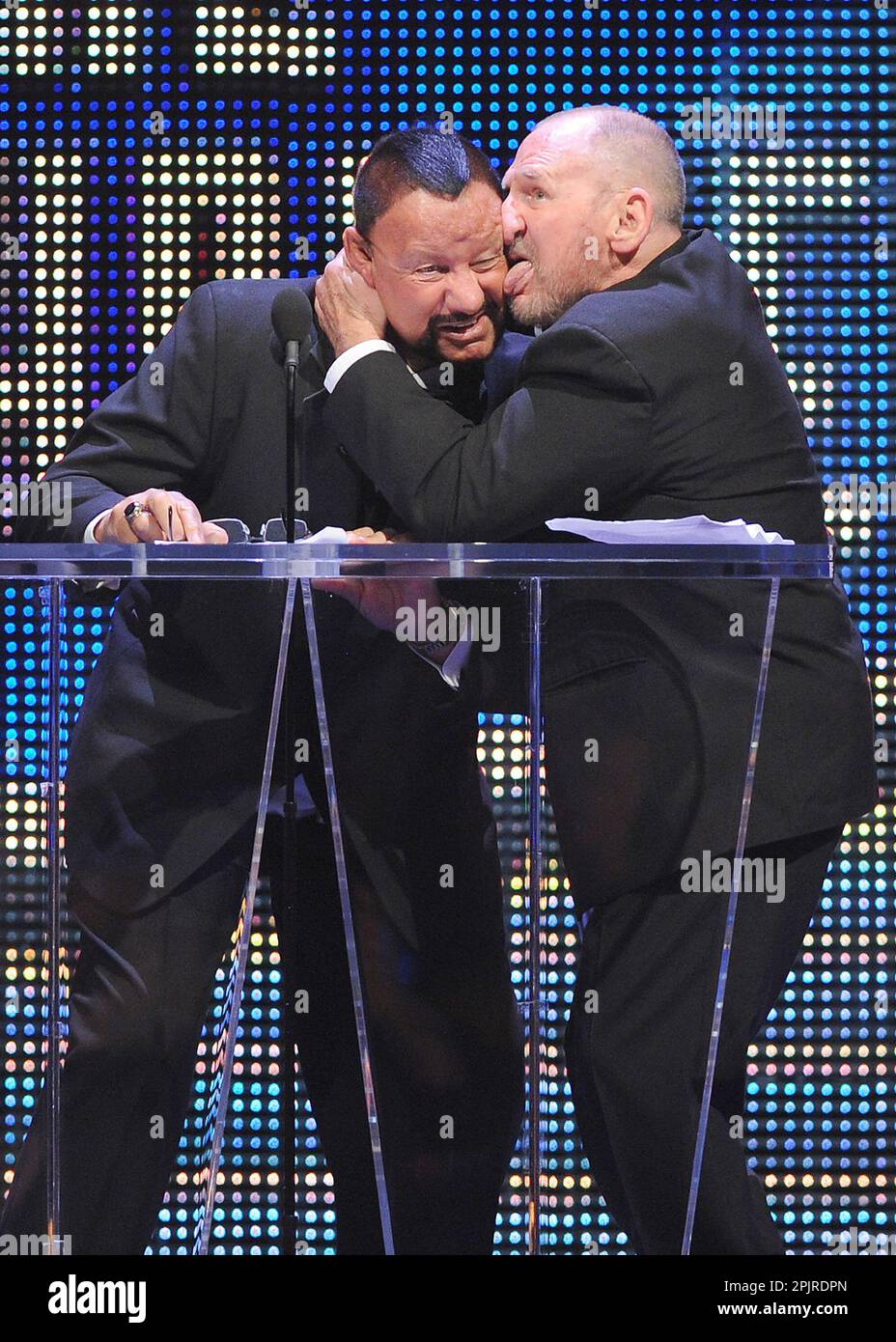 **FILE PHOTO** Bushwhacker Butch Has Passed Away At 78. New York, NY- March 28: The Bushwhackers: Luke Williams and Butch Miller are inducted into the 2015 WWE Hall Of Fame on March 28, 2015 at the SAP Center in San Jose, California. Credit: George Napolitano/MediaPunch Stock Photo