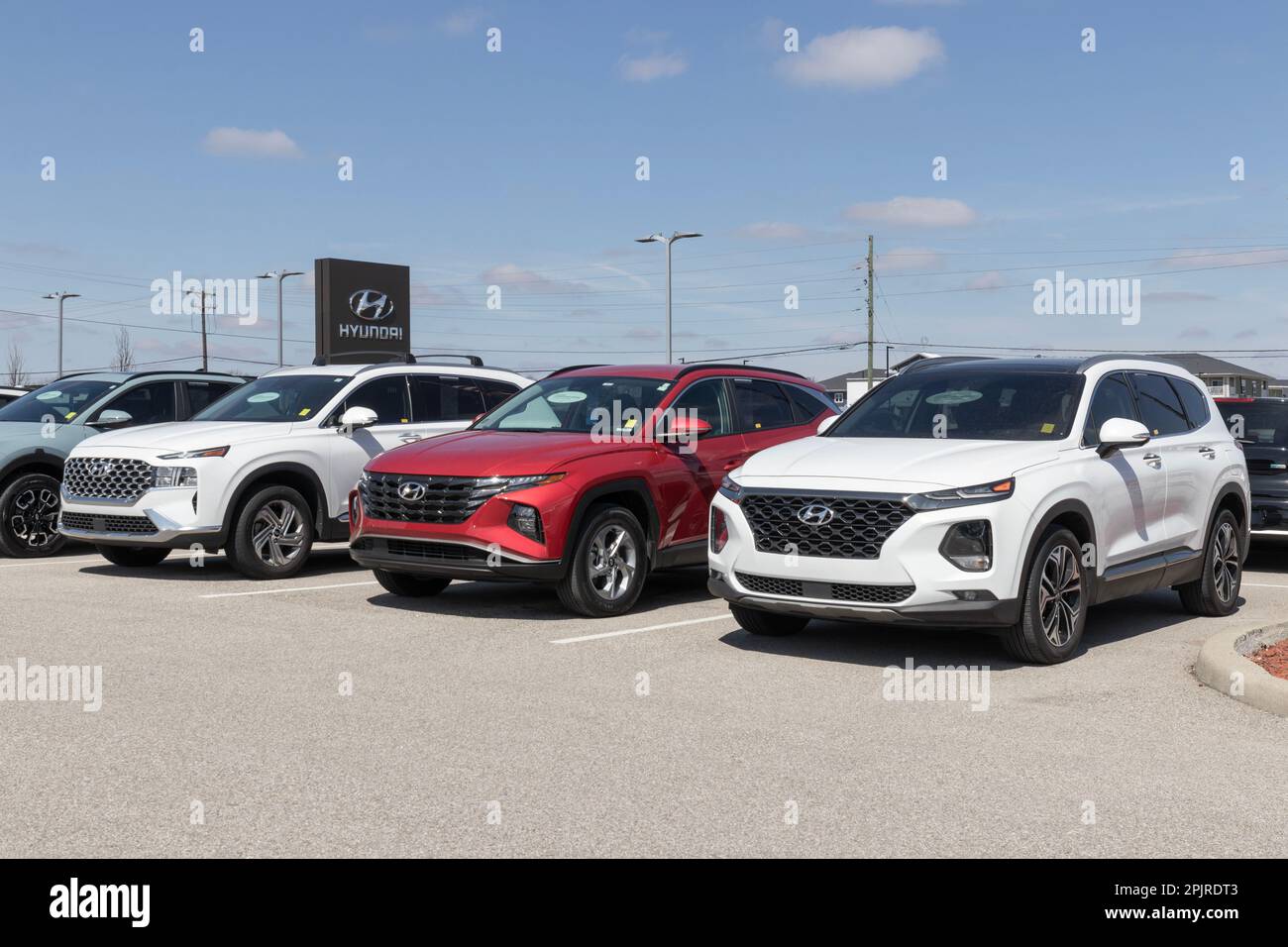 Avon Circa April 2023 Hyundai used car display at a dealership. With
