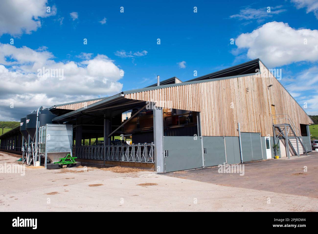 Dairy farming, new dairy unit building, built on greenfield site