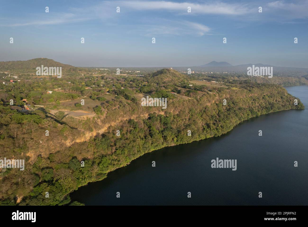 Green Nicaragua landscape aerial drone view on sunset time Stock Photo