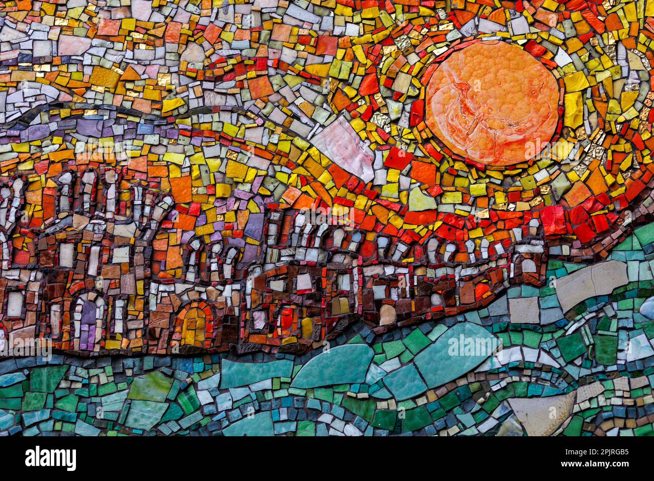 Detail of the Glasgow Central Station mosaic. Created to celebrate the city's role as Cultural Capital of Europe in 1990. Designed by Jude Burkhauser Stock Photo