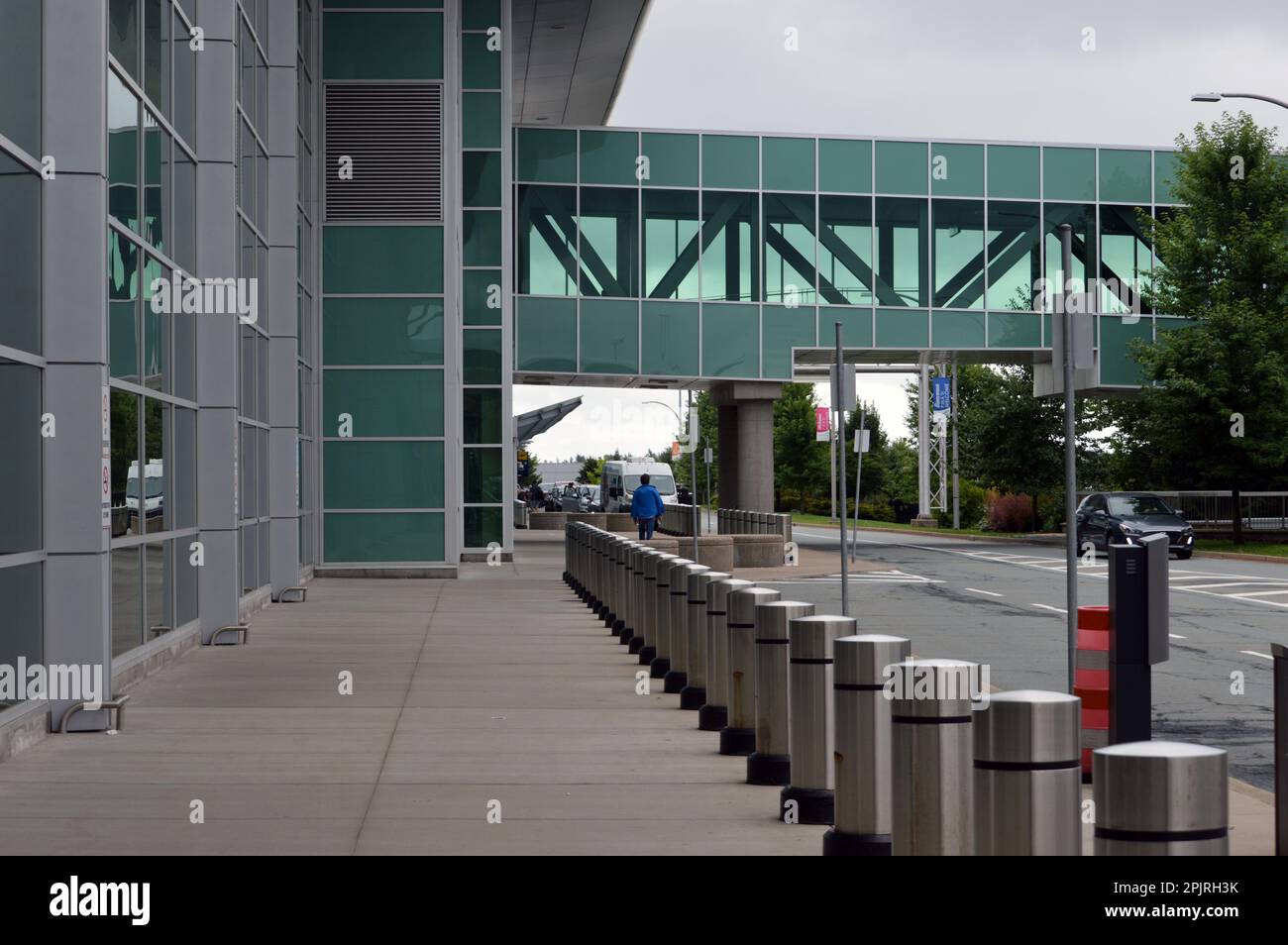 Security bollards and sidewalk outside the passenger terminal of