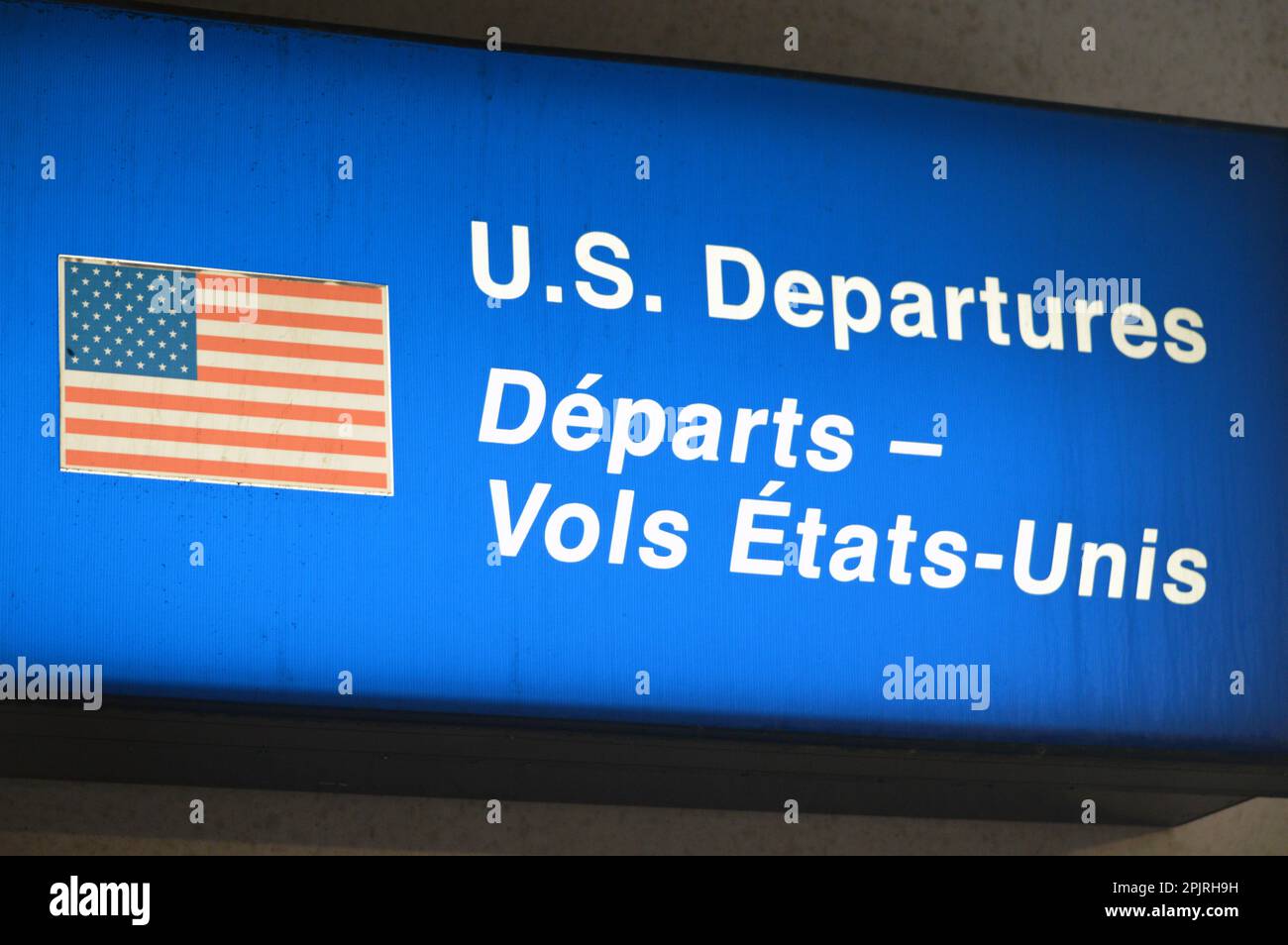 United States departures sign at Halifax Stanfield International Airport in Nova Scotia, Canada Stock Photo