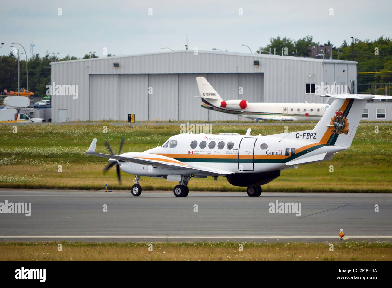 Beechcraft 200 Super King Air fisheries patrol aircraft, operated by Fisheries and Oceans Canada, at Halifax Stanfield International Airport Stock Photo