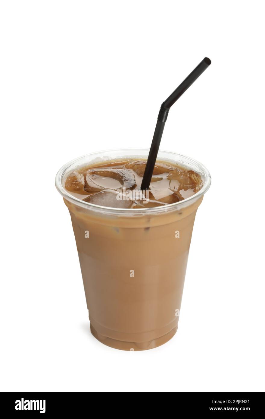 Ice Coffee In Plastic Cup Isolated On White Background Stock Photo