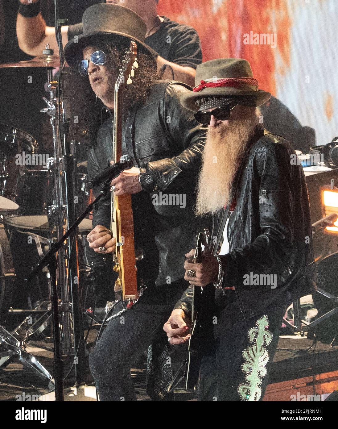 Austin, USA. 02nd Apr, 2023. Slash and Billy Gibbons perform during the 2023 CMT Music Awards at Moody Center on April 02, 2023 in Austin, Texas. Photo: Amy Price/imageSPACE Credit: Imagespace/Alamy Live News Stock Photo